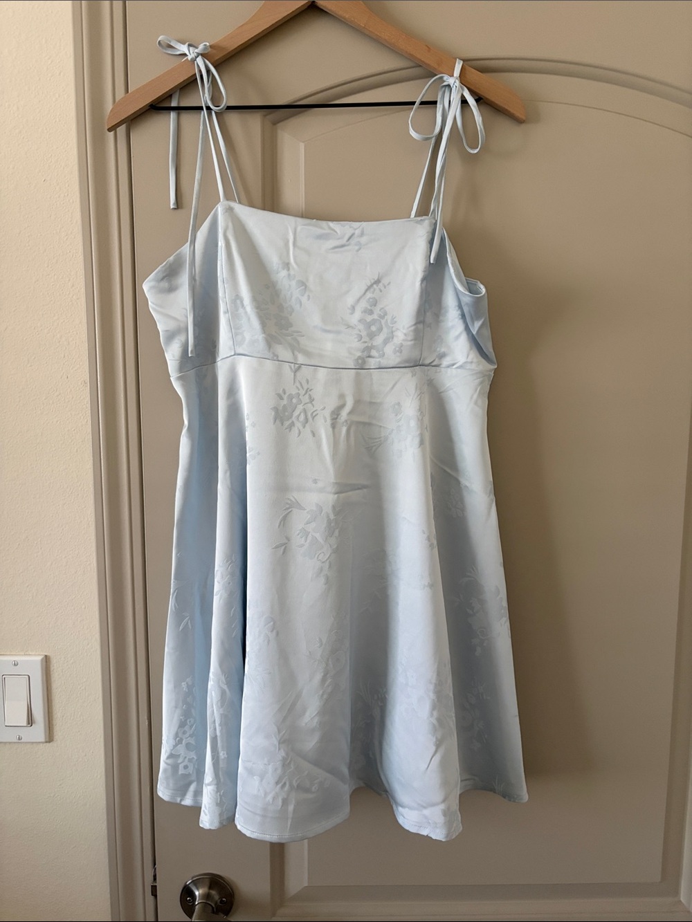 Light Blue Satin Tie-Strap Babydoll Dress